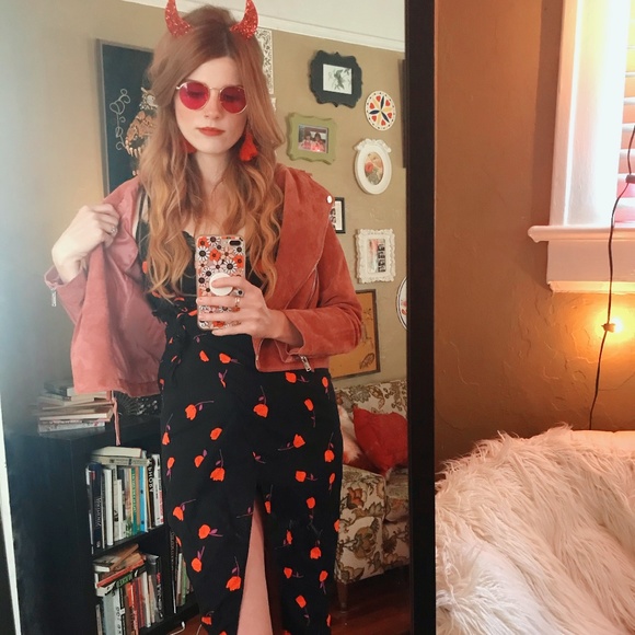 Urban Outfitters Dresses & Skirts - UO Black Floral Linen Side-Tie Midi Wrap Dress